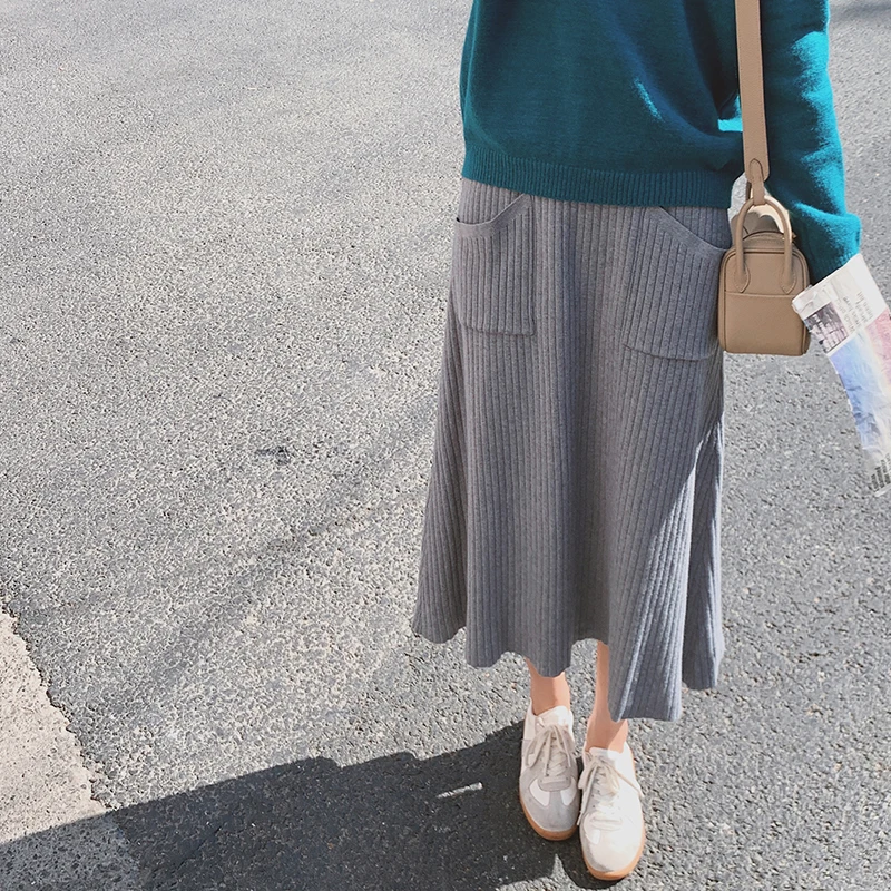 

2021 New Autumn Winter Knitting Women Skirt Vintage Warm Thick High Waist A-Line Skirt Fashion Casual All-Match